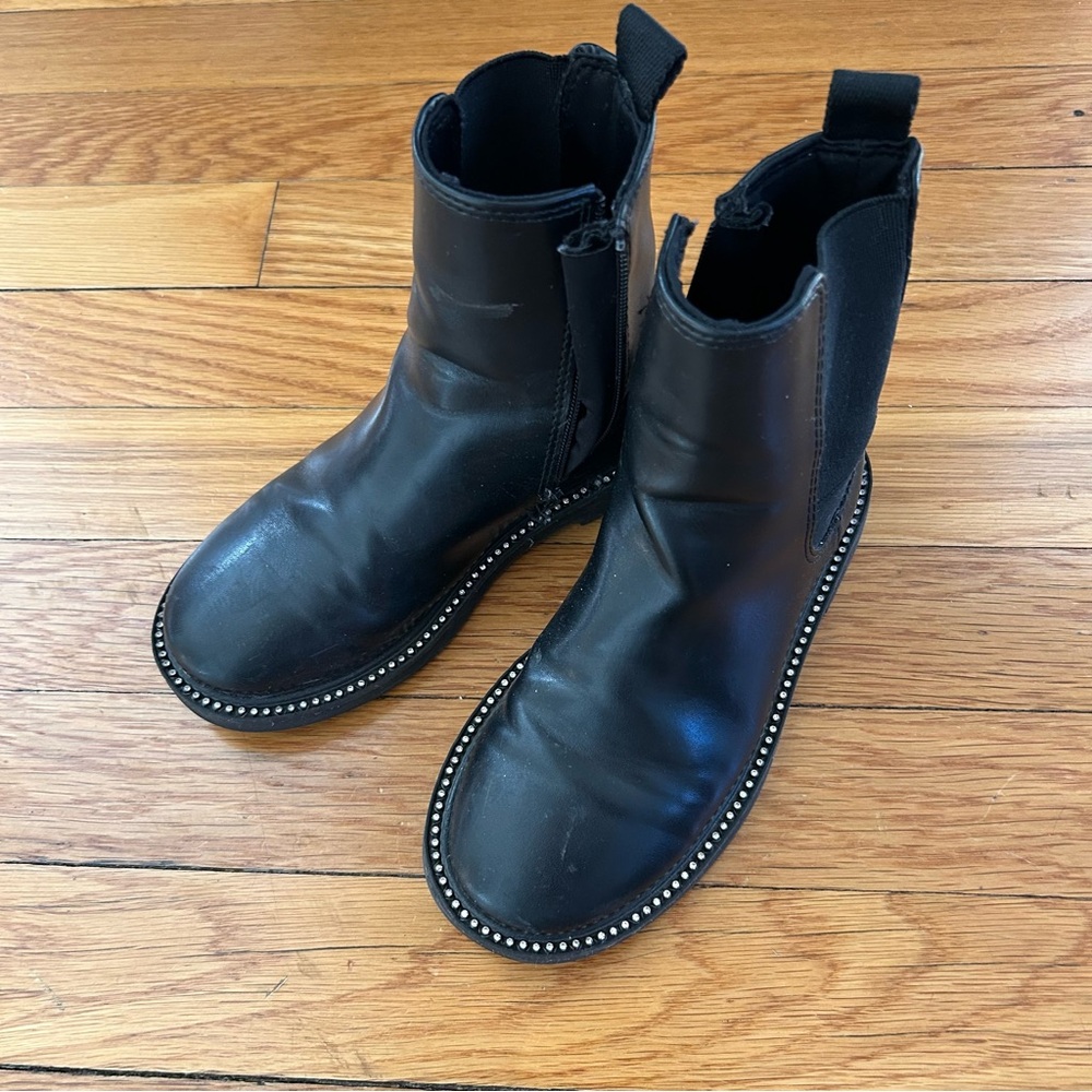 Zara Ankle Boots with Studded rhinestone trim black girls size 29 (US size 11)